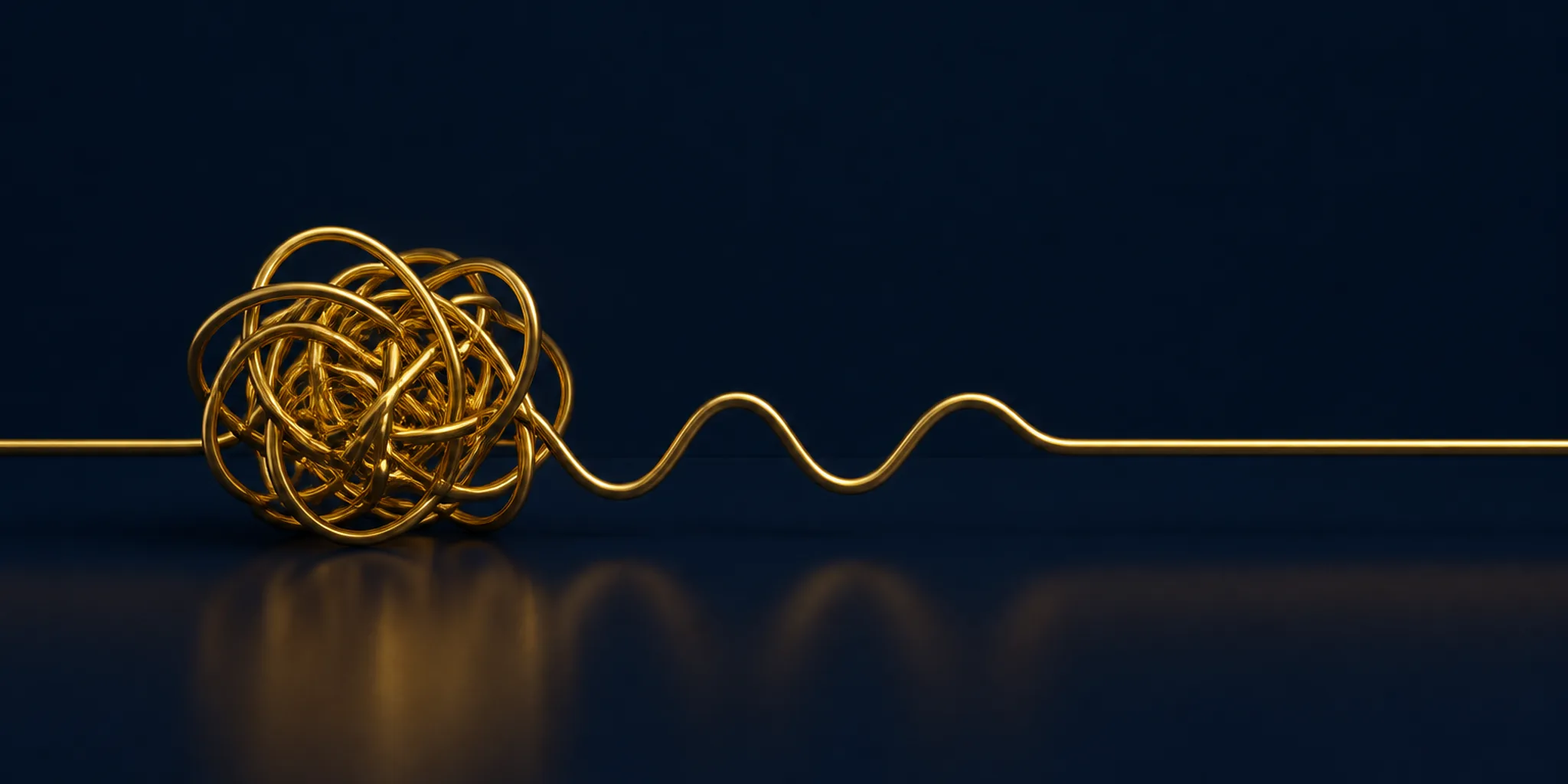 A gold wire from a messy tangled knot to a straight line, for a post on non-stimulant ADHD medication.