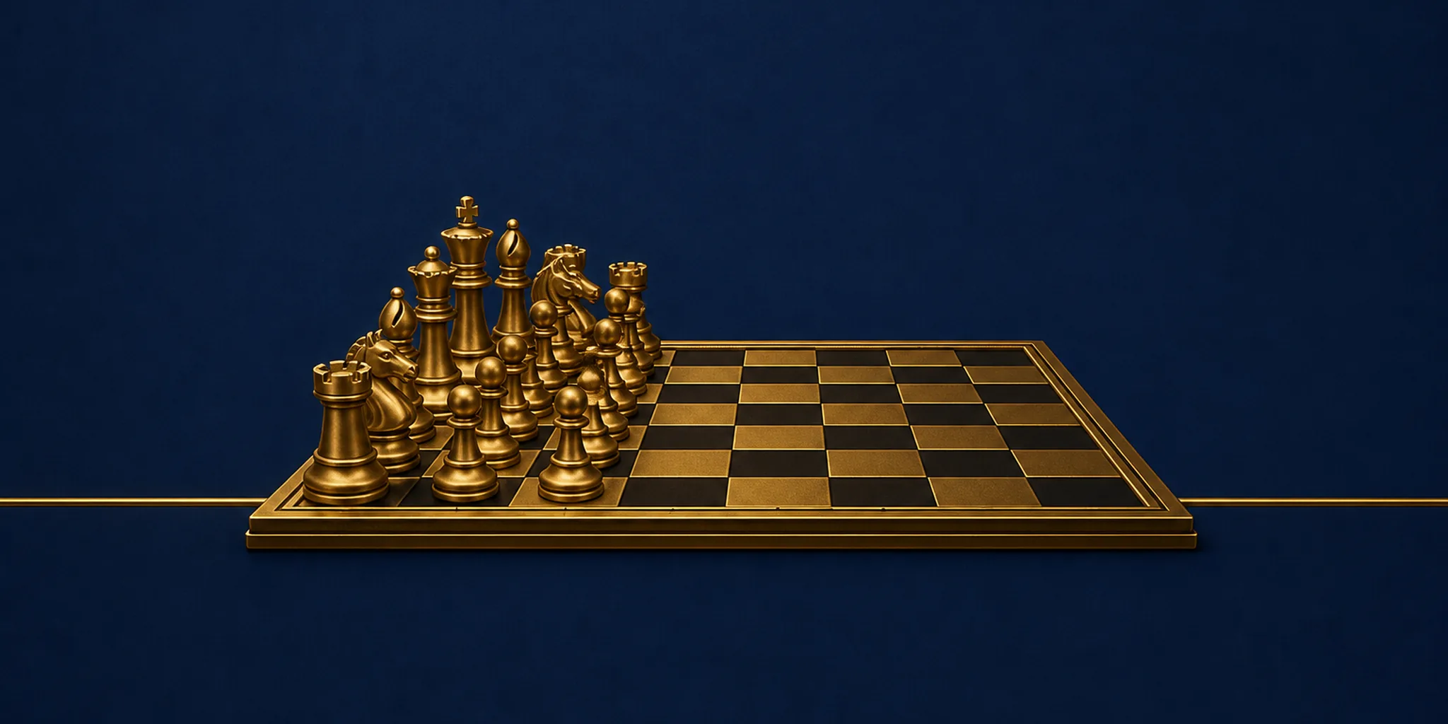 A gold chessboard with pieces on only one side, for a post on adult friendship.